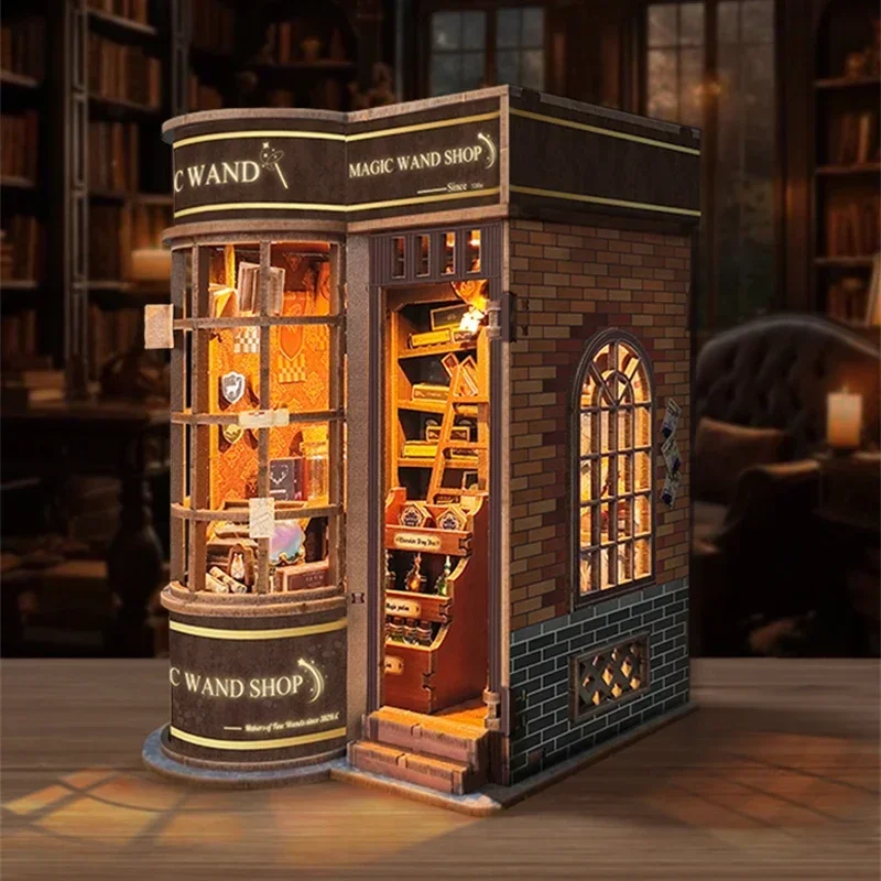 Diy Wooden Book Nook Kit Shelf Insert - DIY 나무 미니어처 모델 키트, 마법