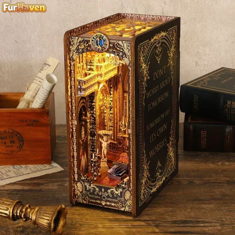Diy Wooden Book Nook Kit Shelf Insert - DIY 나무 책꽂이 인서트 키트, 미니어처