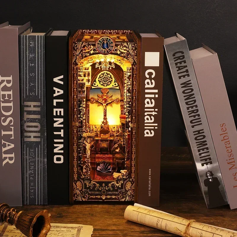 DIY 나무 책꽂이 인서트 키트, 미니어처 성당 북엔드 - Diy Wooden Book Nook Kit Shelf Insert 리뷰 및 가격